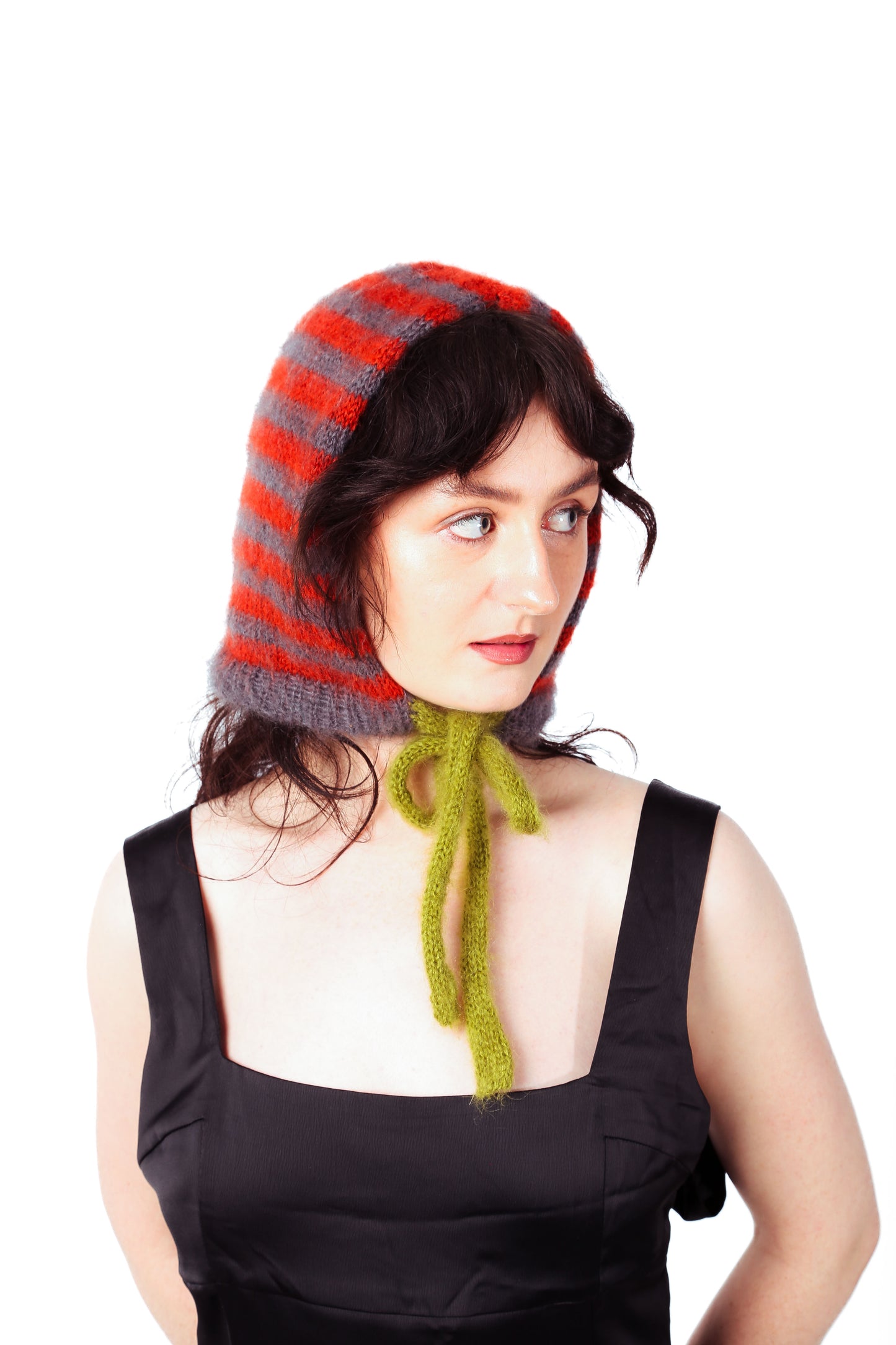 red, grey + green bonnet